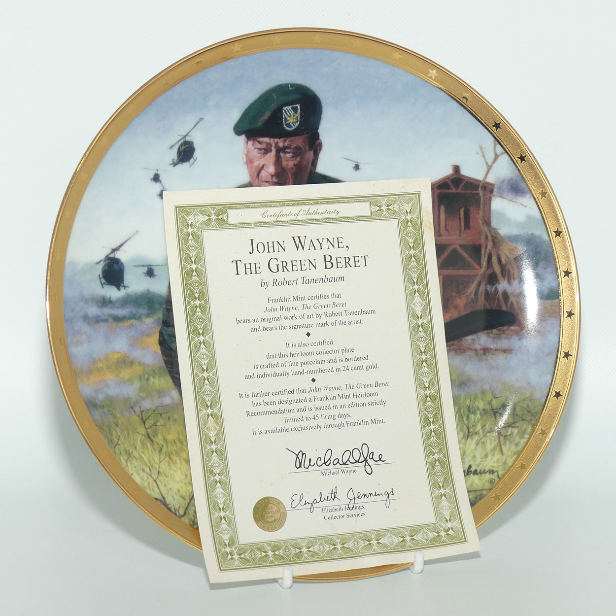 Franklin Mint Heirloom plate | John Wayne | Legendary Green Beret + Cert