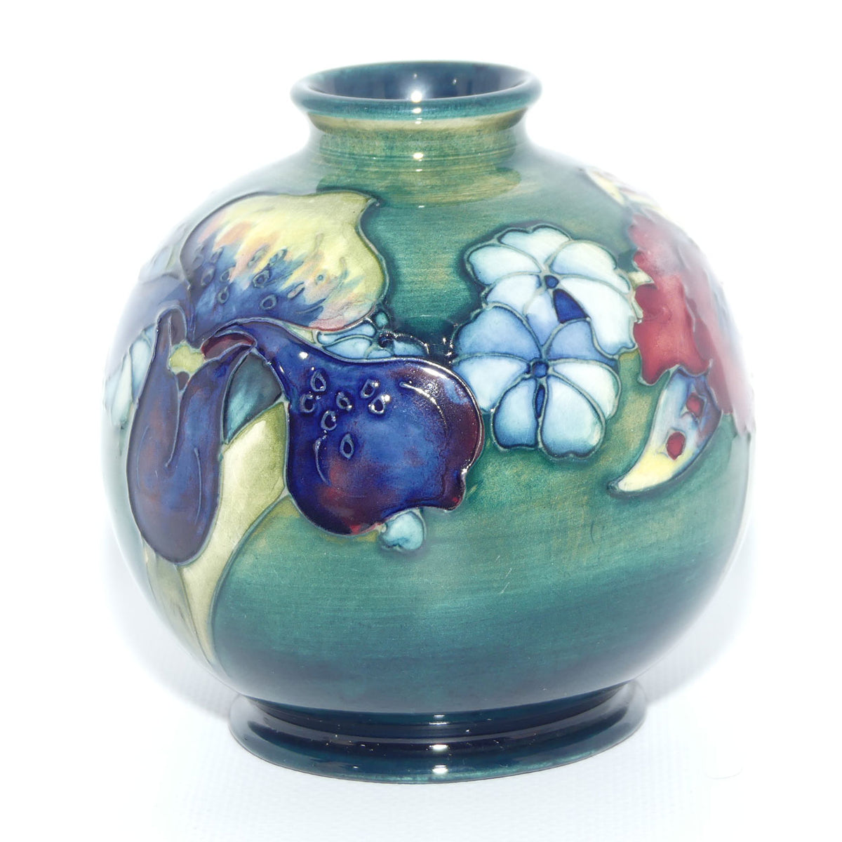 Walter Moorcroft Orchid on Light Green transition to Blue Ground vase | Shape 41/4