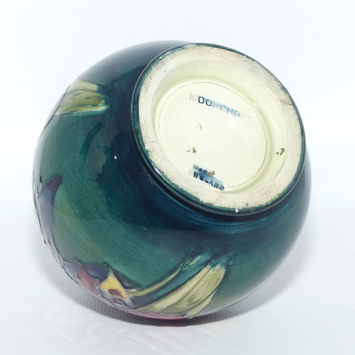 Walter Moorcroft Orchid on Light Green transition to Blue Ground vase | Shape 41/4