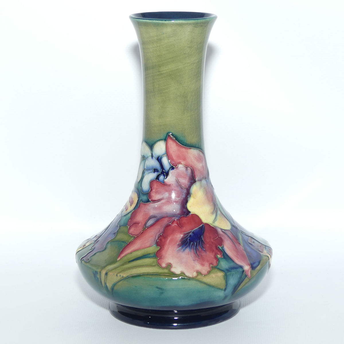 Walter Moorcroft Orchid on Light Green transition to Blue Ground vase | Shape 62/8