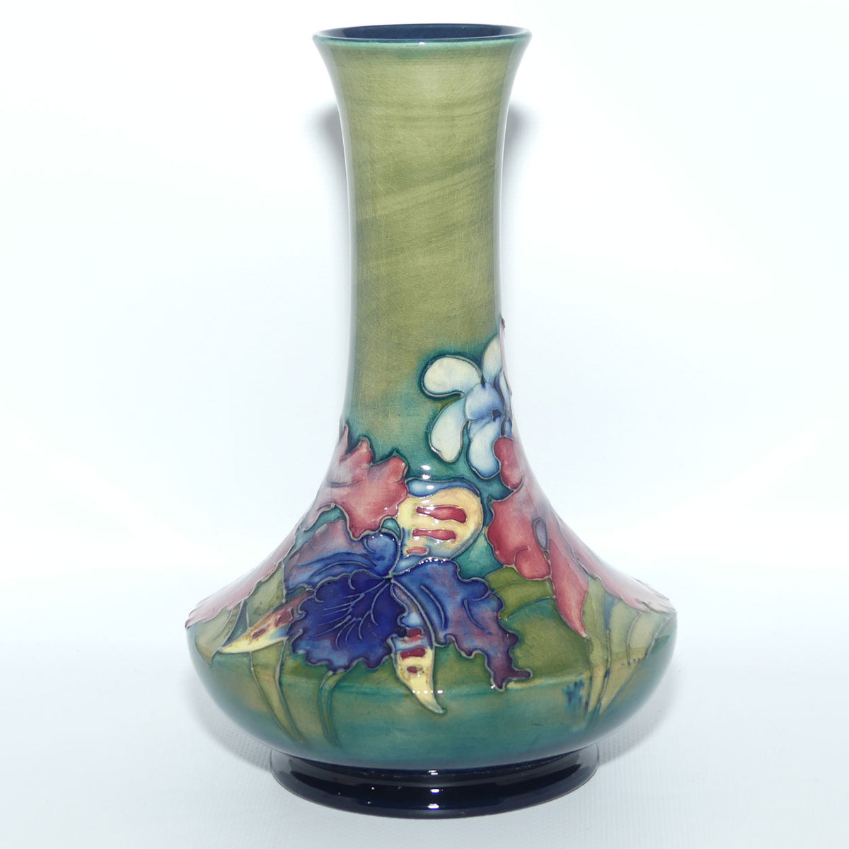 Walter Moorcroft Orchid on Light Green transition to Blue Ground vase | Shape 62/8