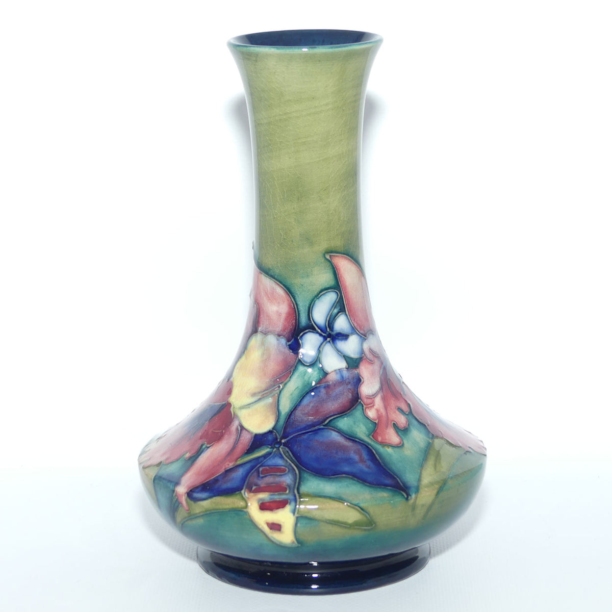 Walter Moorcroft Orchid on Light Green transition to Blue Ground vase | Shape 62/8