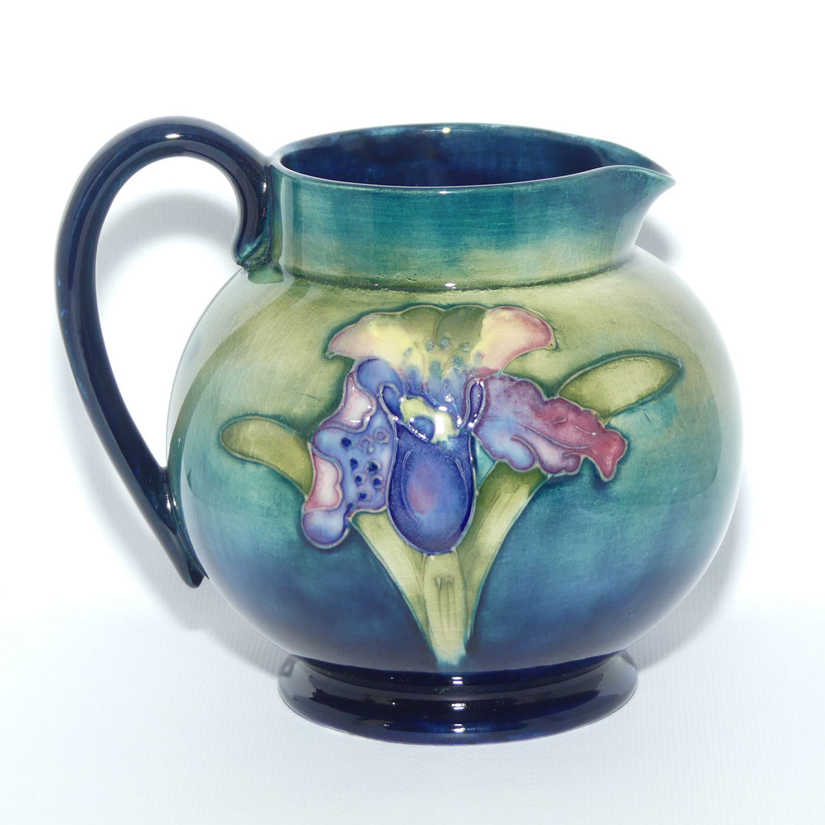 Walter Moorcroft Orchid on Light Green transition to Blue Ground jug