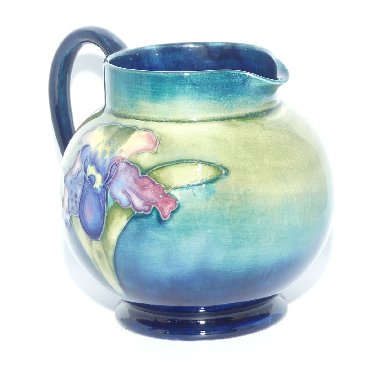 Walter Moorcroft Orchid on Light Green transition to Blue Ground jug