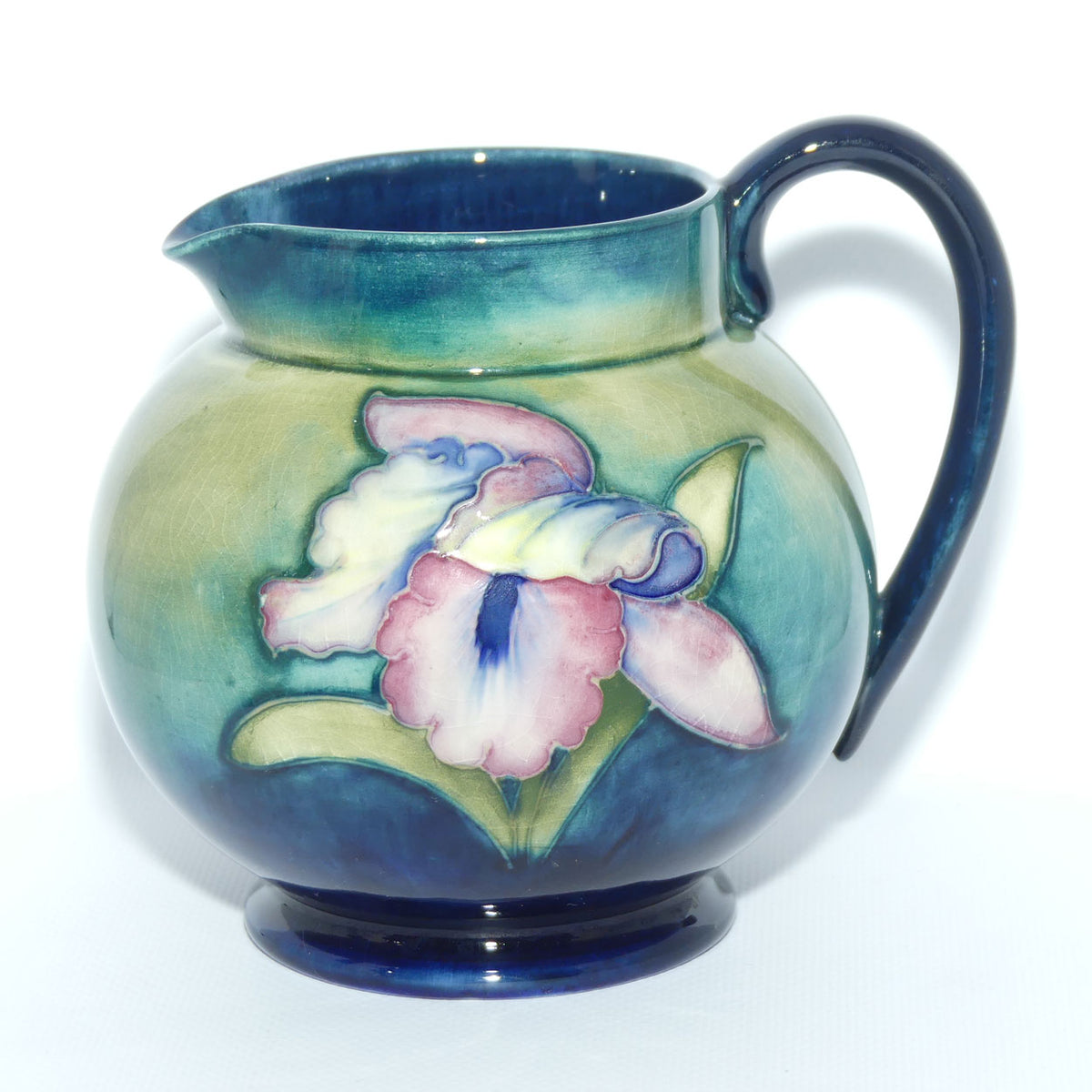 Walter Moorcroft Orchid on Light Green transition to Blue Ground jug