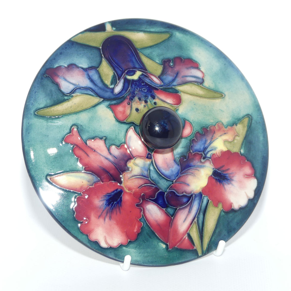 Walter Moorcroft Orchid on Light Green transition to Blue Ground powder bowl