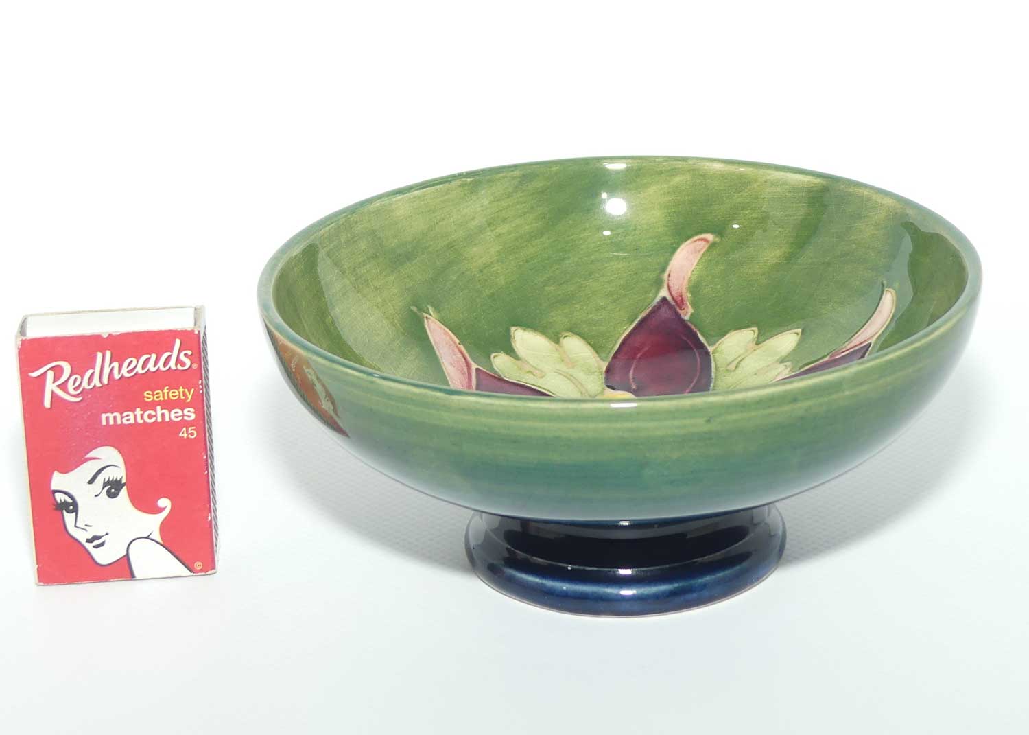 Walter Moorcroft Columbine footed bowl | 14cm | Green to Blue ground