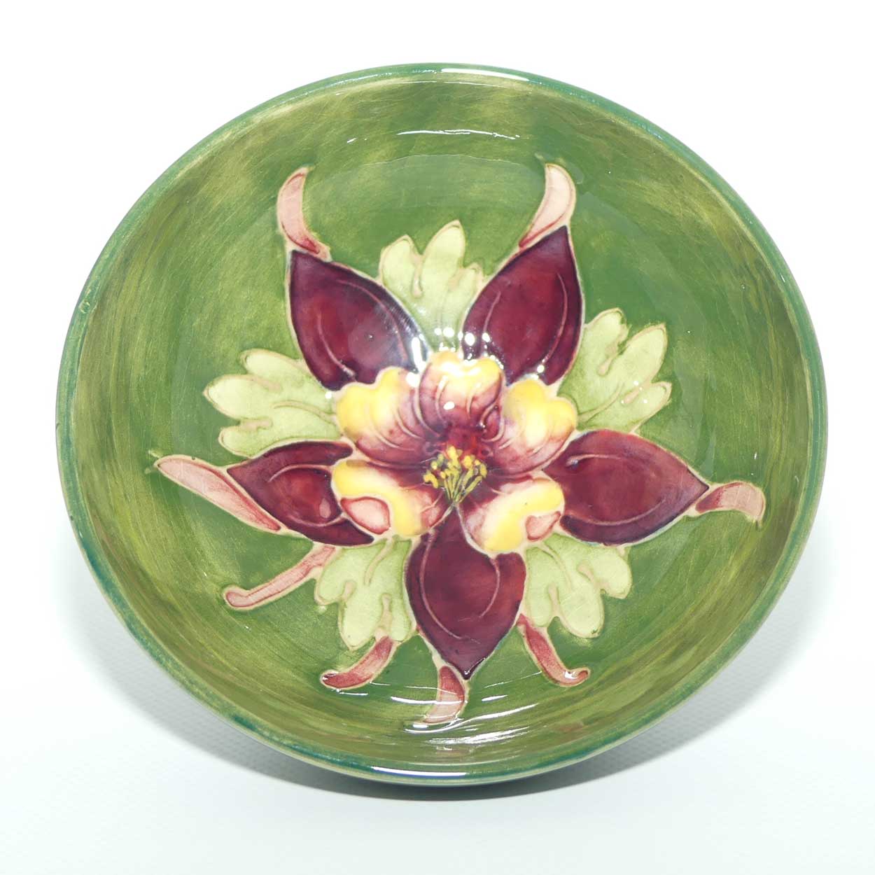Walter Moorcroft Columbine footed bowl | 14cm | Green to Blue ground