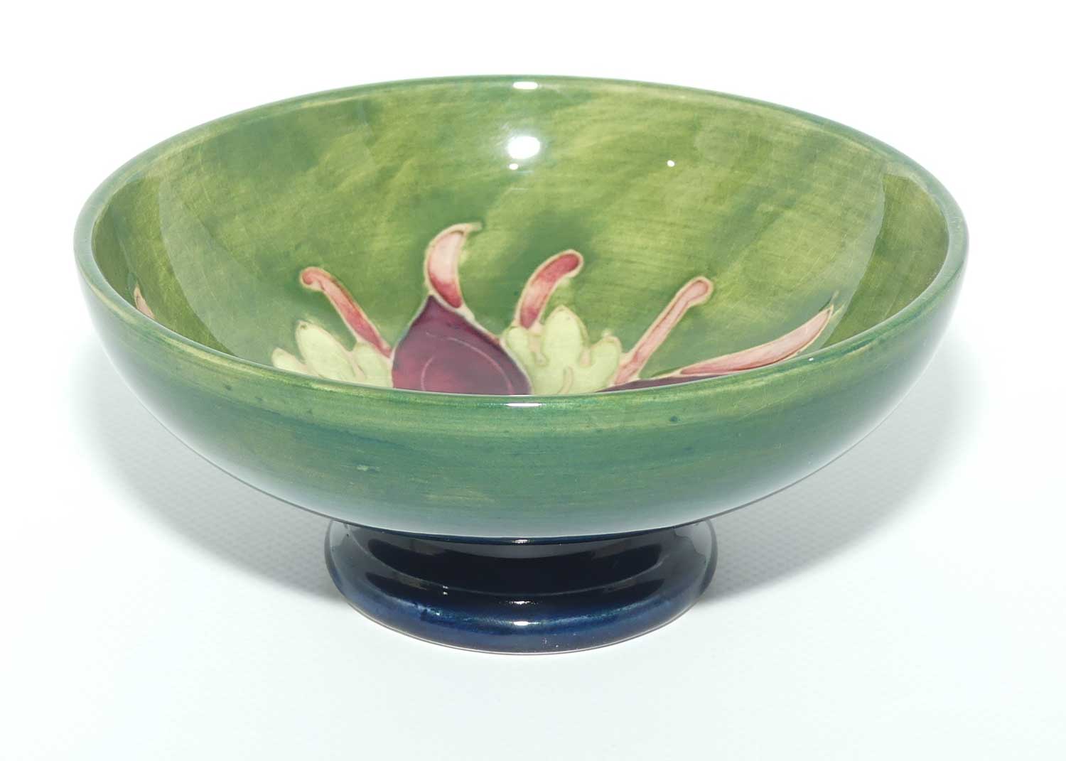 Walter Moorcroft Columbine footed bowl | 14cm | Green to Blue ground