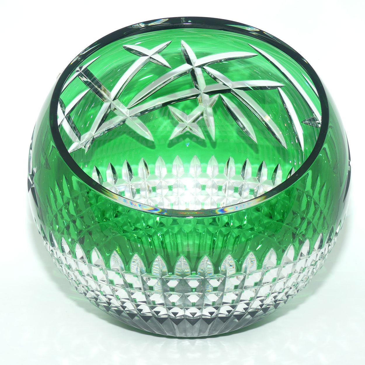 Waterford Crystal Cleo Emerald Green 12 inch rose bowl | Emerald Green cut to Clear | Fred Curtis