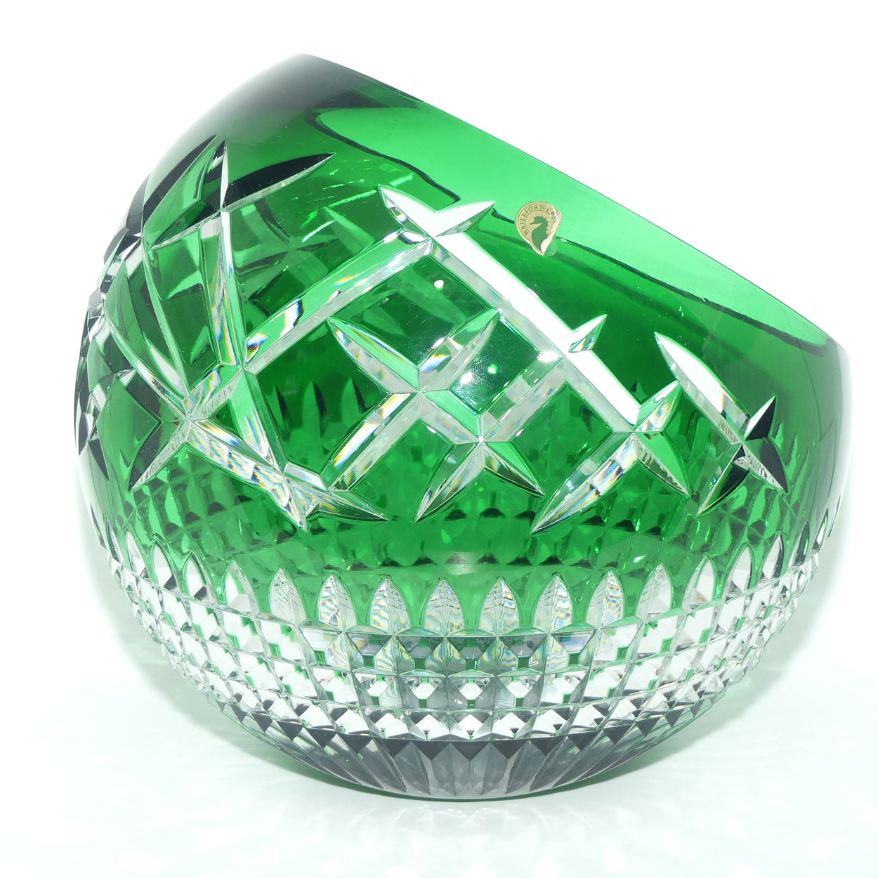 Waterford Crystal Cleo Emerald Green 12 inch rose bowl | Emerald Green cut to Clear | Fred Curtis