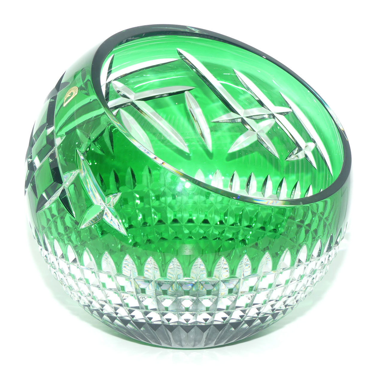 Waterford Crystal Cleo Emerald Green 12 inch rose bowl | Emerald Green cut to Clear | Fred Curtis