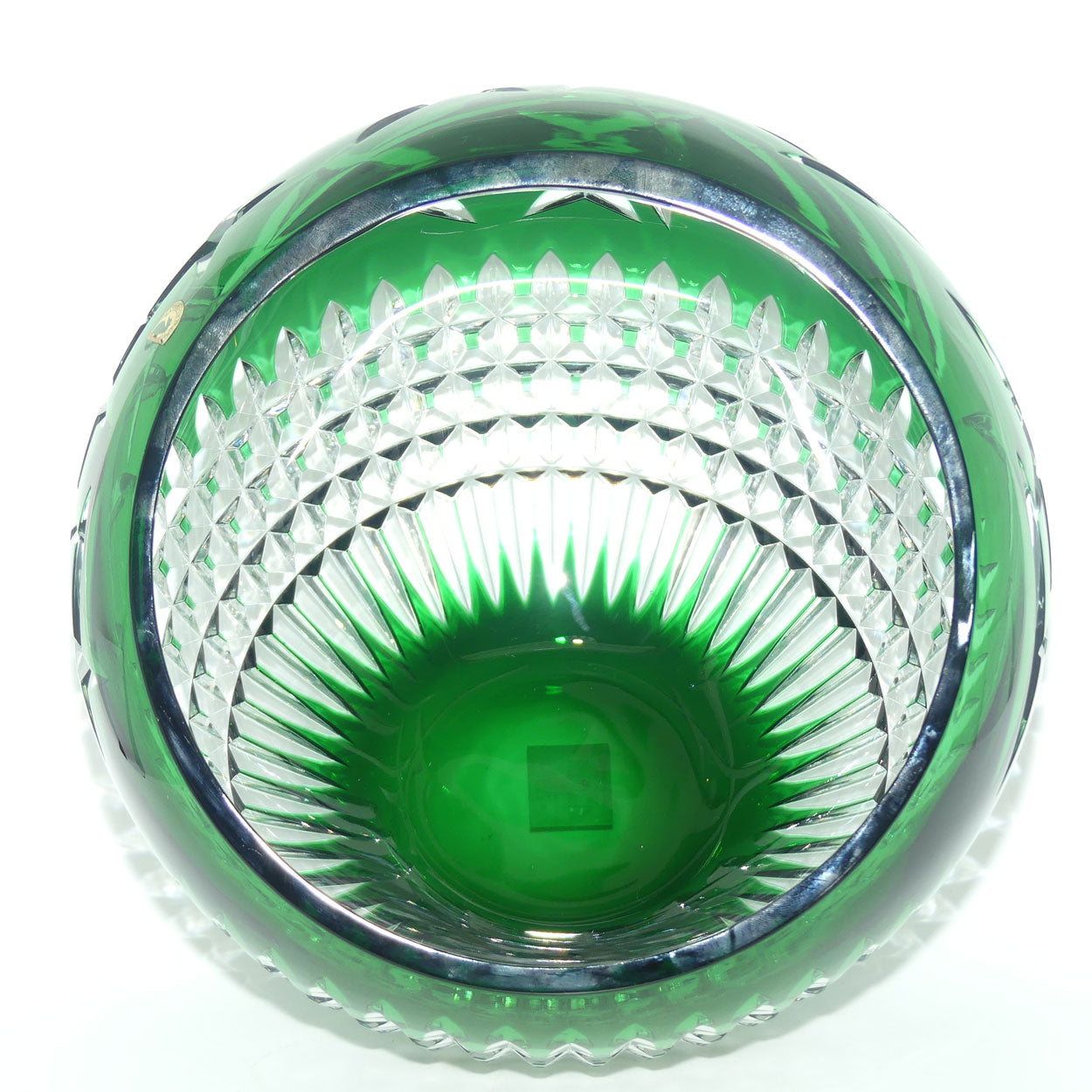 Waterford Crystal Cleo Emerald Green 12 inch rose bowl | Emerald Green cut to Clear | Fred Curtis