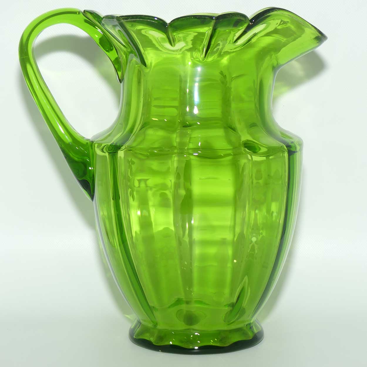 Green Mary Gregory glass jug Boy in Floral Bower