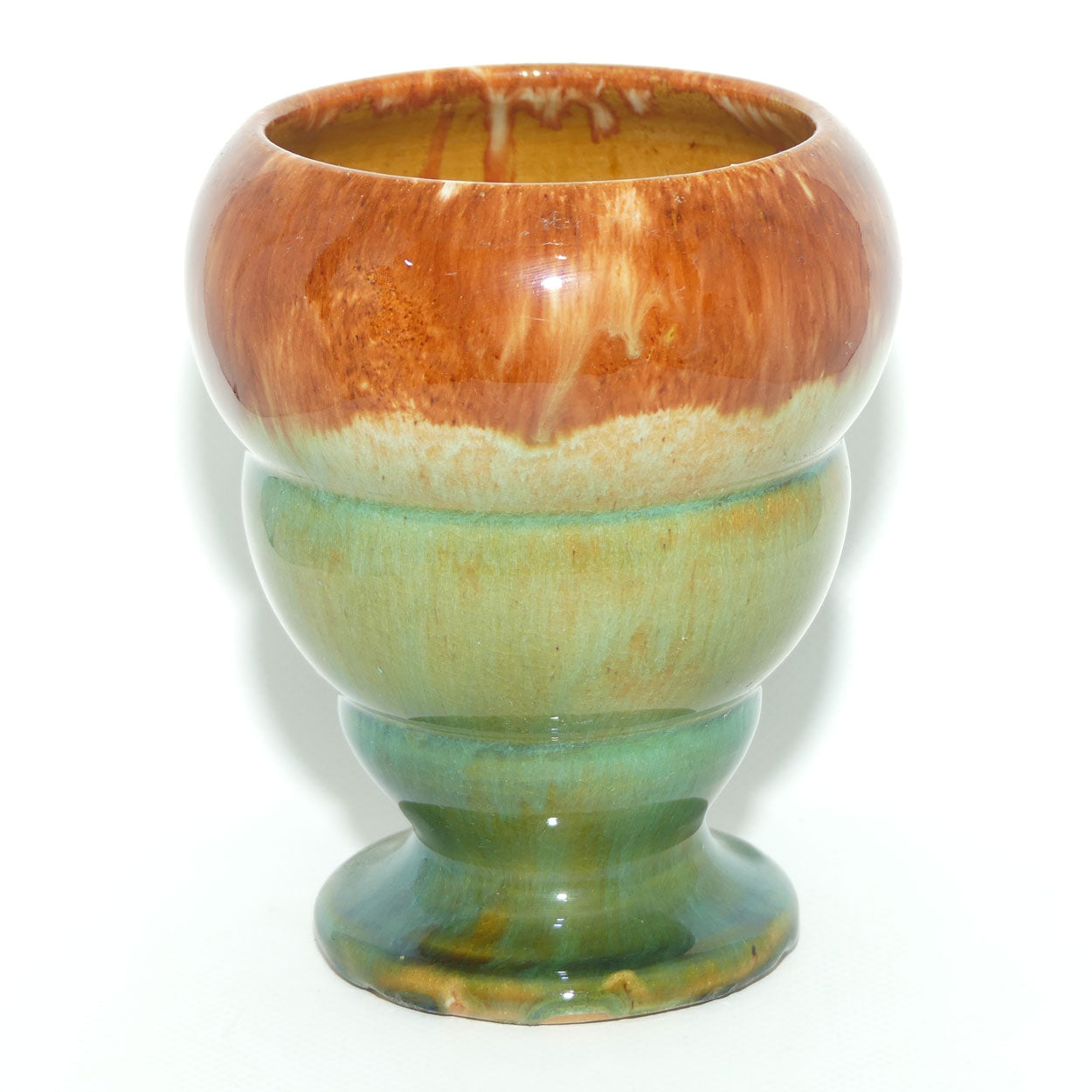 Australian Pottery | Bennetts of Adelaide Green and Brown glaze footed vase