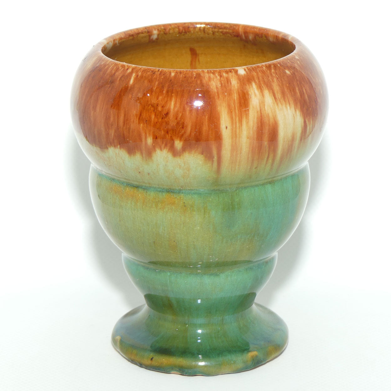 Australian Pottery | Bennetts of Adelaide Green and Brown glaze footed vase