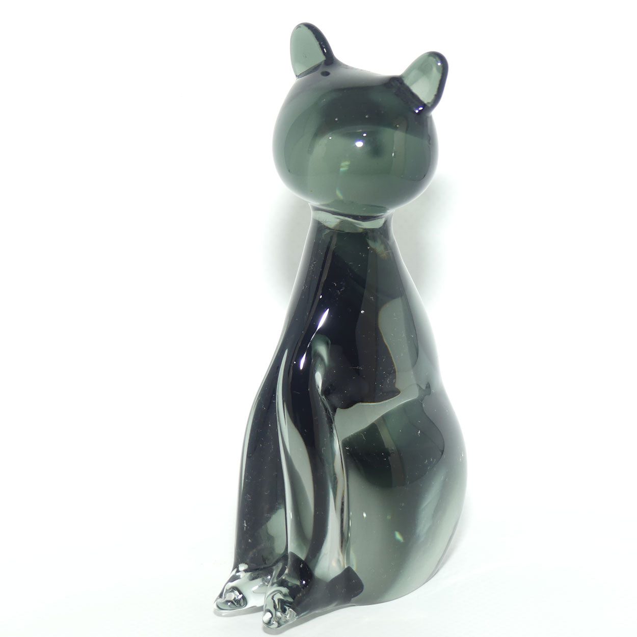Murano Glass Smoky Grey and Clear Cat figure