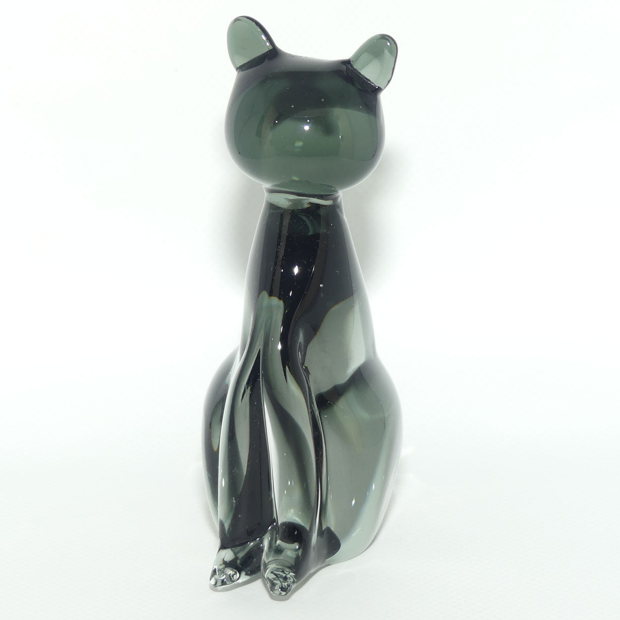 Murano Glass Smoky Grey and Clear Cat figure