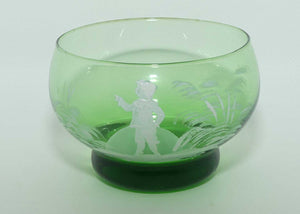 Mary Gregory on Green Glass pair of finger bowls | Boy and Girl matched pair