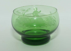 Mary Gregory on Green Glass pair of finger bowls | Boy and Girl matched pair