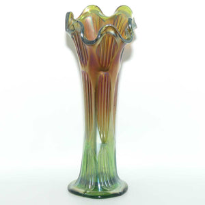 Fenton Diamond and Rib Marigold on Green Carnival Glass vase | 26cm