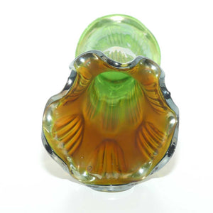 Fenton Diamond and Rib Marigold on Green Carnival Glass vase | 26cm