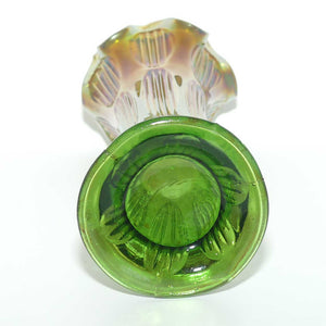 Fenton Diamond and Rib Marigold on Green Carnival Glass vase | 26cm