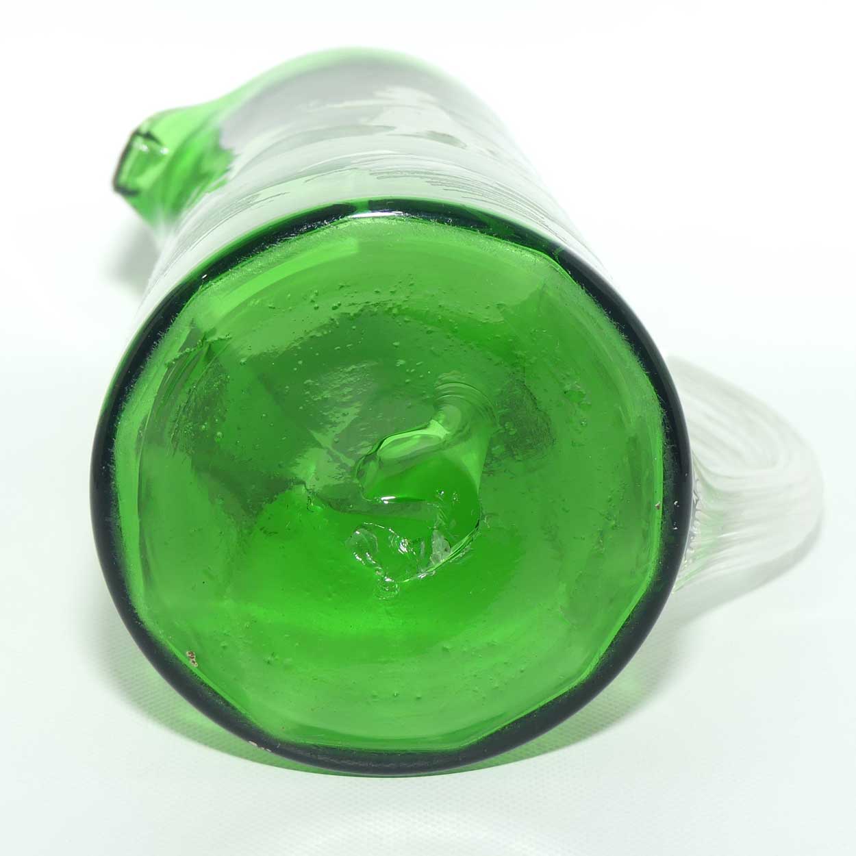 Mary Gregory Glass jug | Emerald Green with Clear Reeded Handle | Girl motif