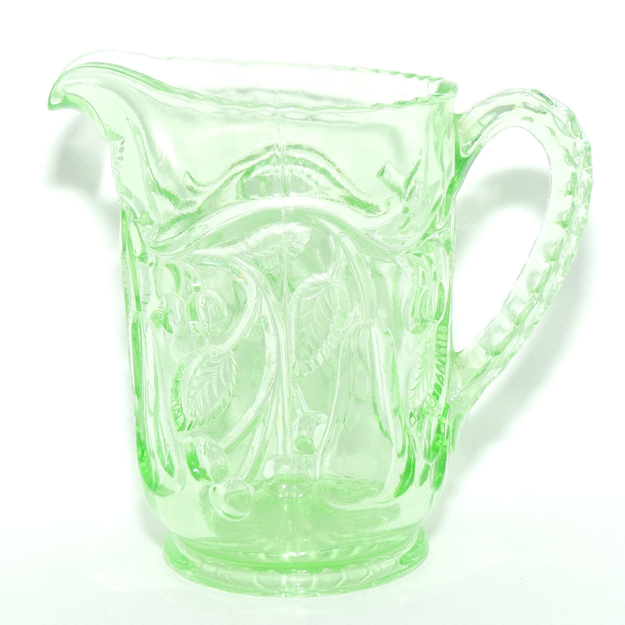 Crown Crystal Glass Fruit series milk jug | Uranium glass