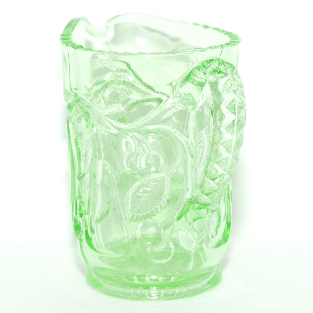 Crown Crystal Glass Fruit series milk jug | Uranium glass