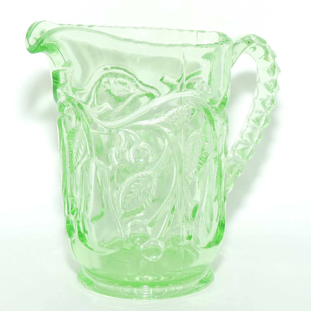 Crown Crystal Glass Fruit series milk jug | Uranium glass