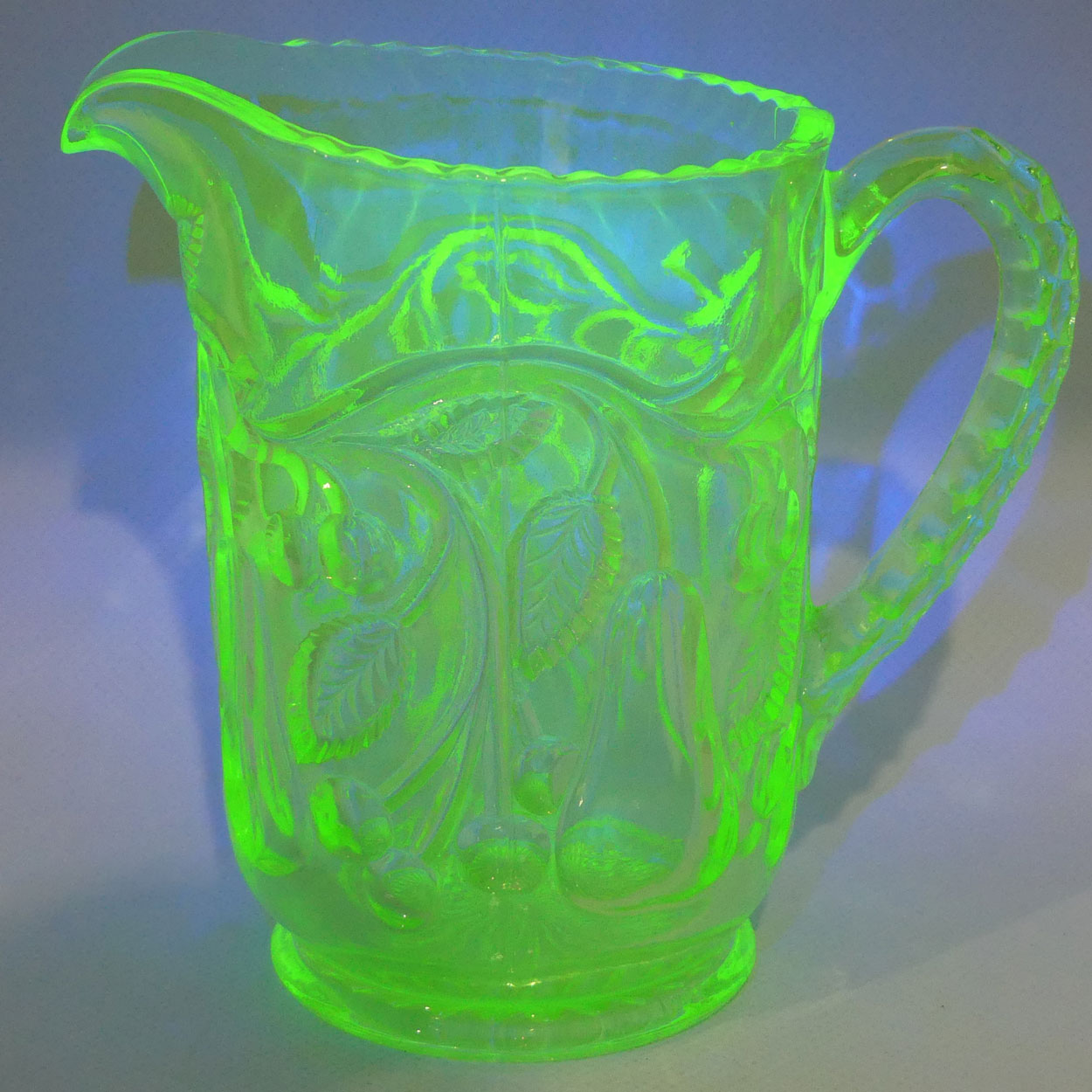 Crown Crystal Glass Fruit series milk jug | Uranium glass
