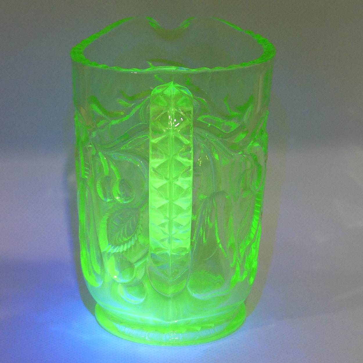 Crown Crystal Glass Fruit series milk jug | Uranium glass