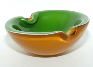 Murano Glass Opaque Cased Biomorphic Bowl  | attrib Barbini | Amber Green and White