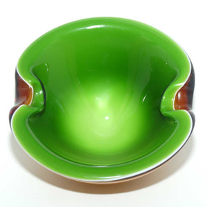 Murano Glass Opaque Cased Biomorphic Bowl  | attrib Barbini | Amber Green and White