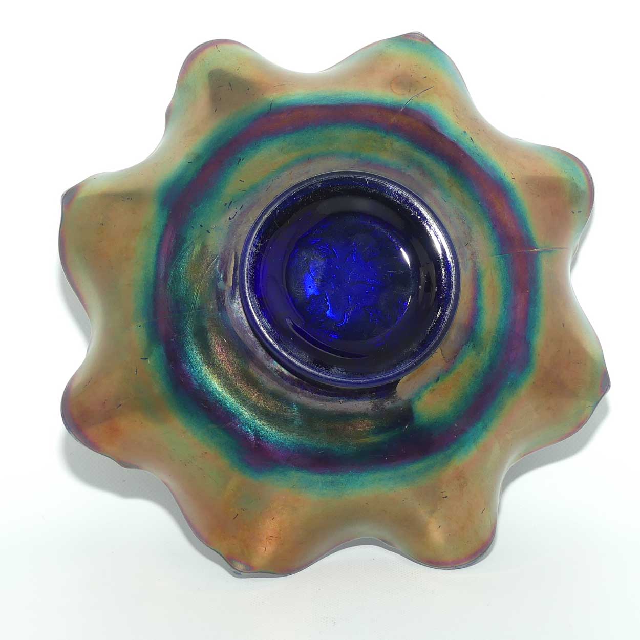 Fenton Green Carnival Glass Grape and Vine bowl