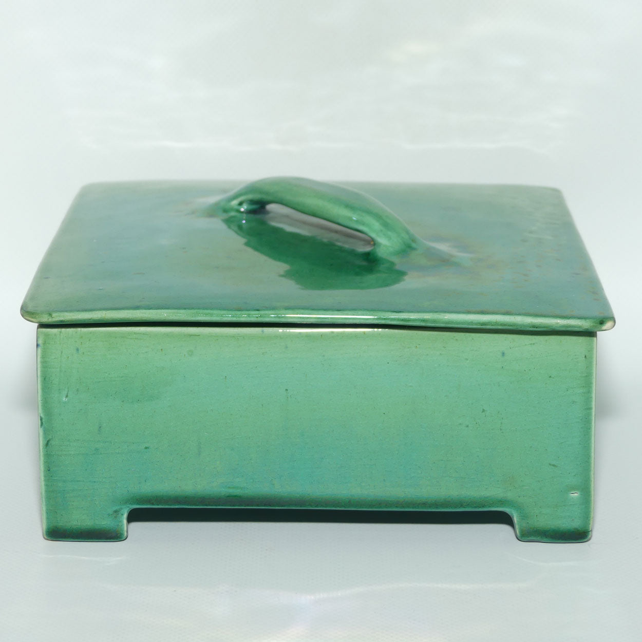 Australian Pottery | Harvey School Queensland Large Green Handkerchief flat box | signed Seal
