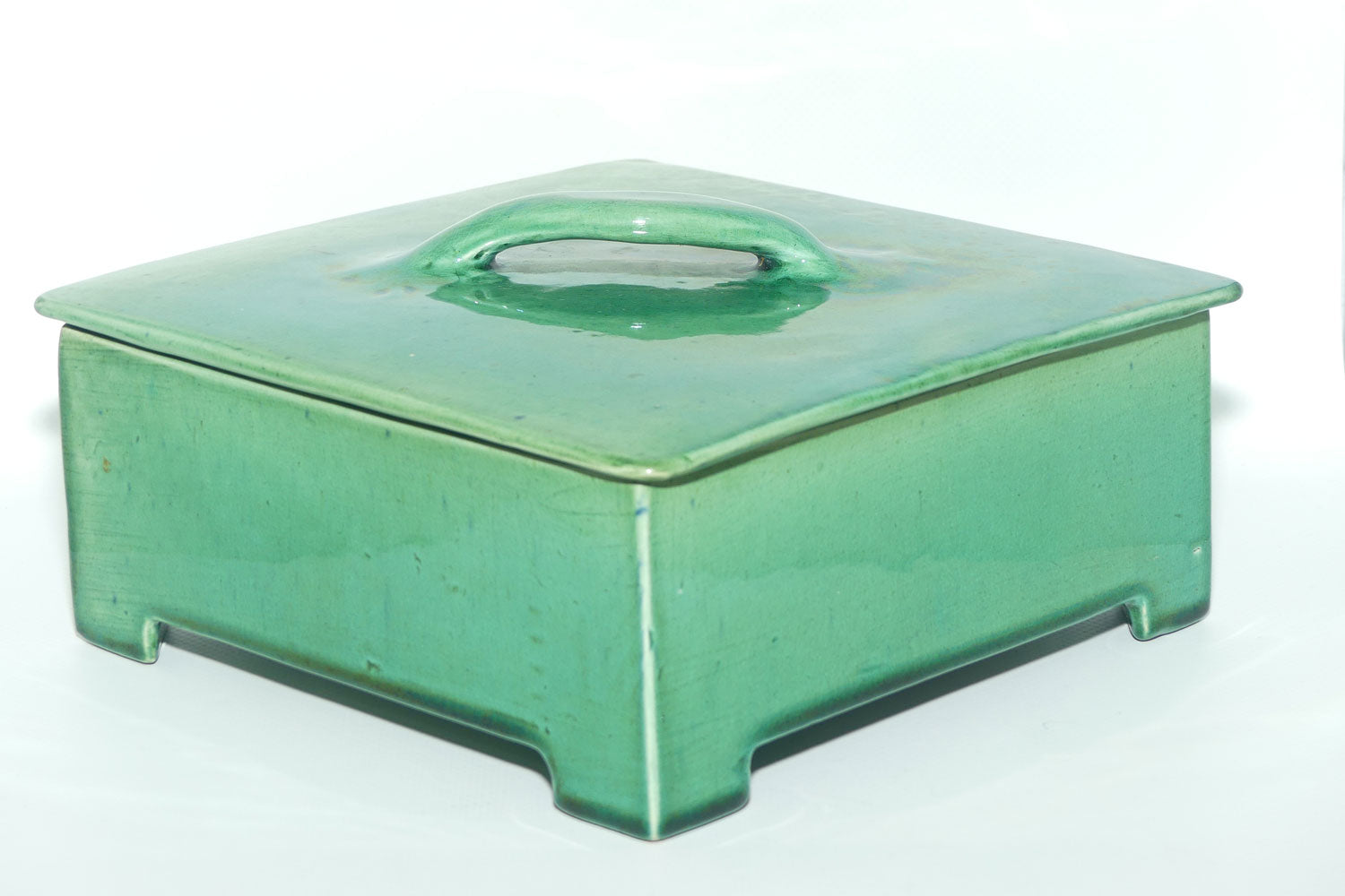 Australian Pottery | Harvey School Queensland Large Green Handkerchief flat box | signed Seal