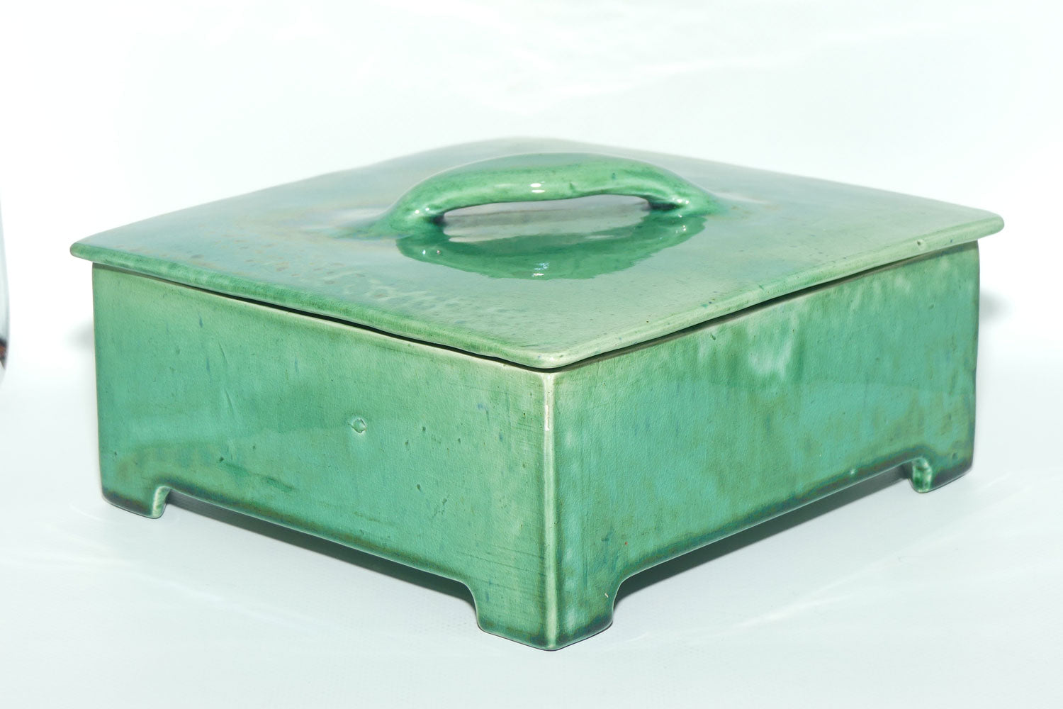 Australian Pottery | Harvey School Queensland Large Green Handkerchief flat box | signed Seal