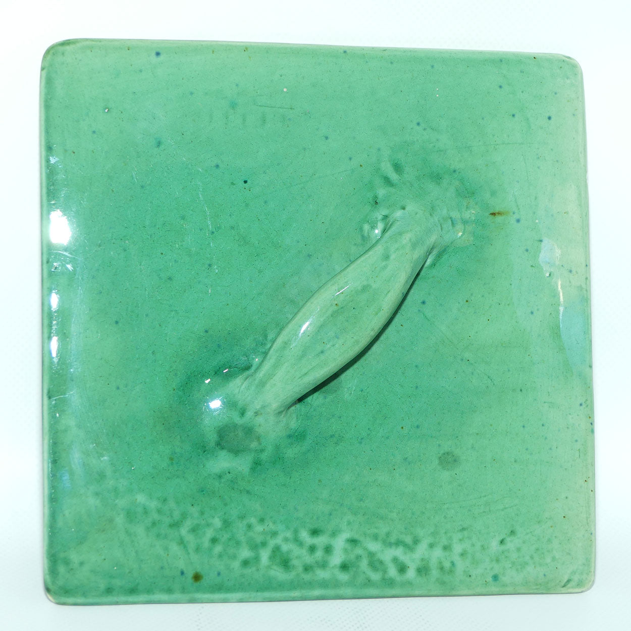 Australian Pottery | Harvey School Queensland Large Green Handkerchief flat box | signed Seal