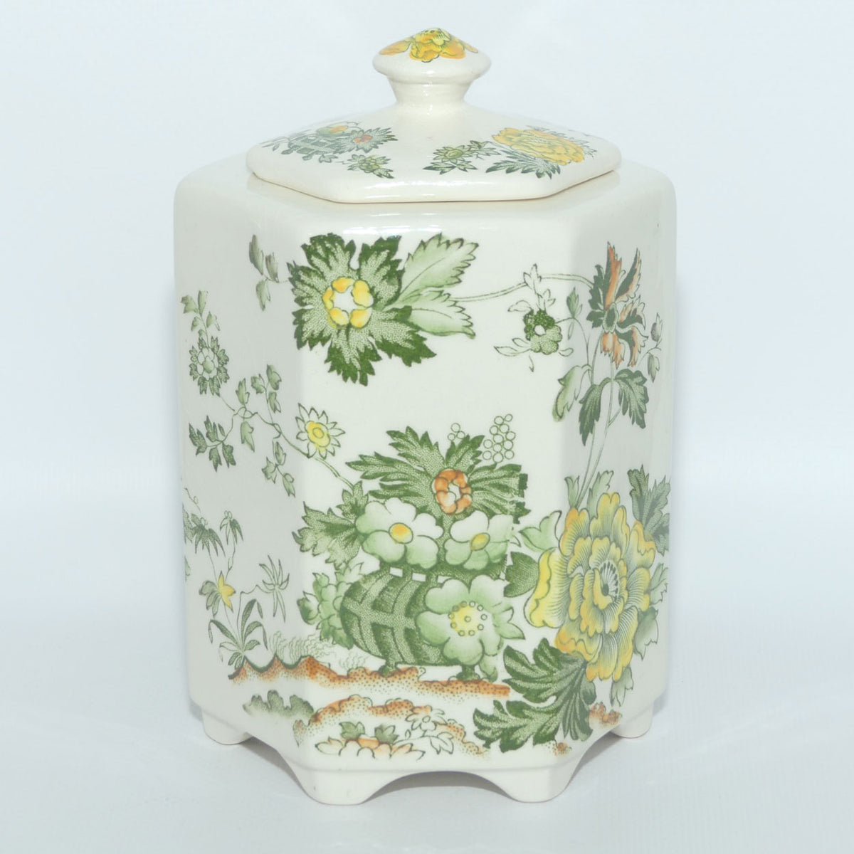 Masons Ironstone Green Henley pattern Hexagonal tea caddy
