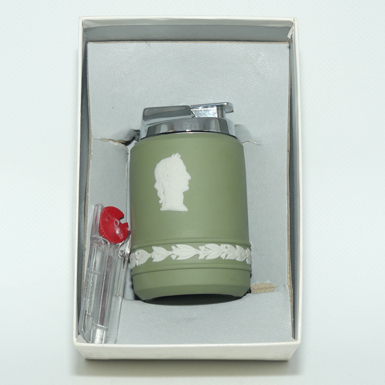 Wedgwood Jasper | White on Sage Green | Roman design table lighter | boxed