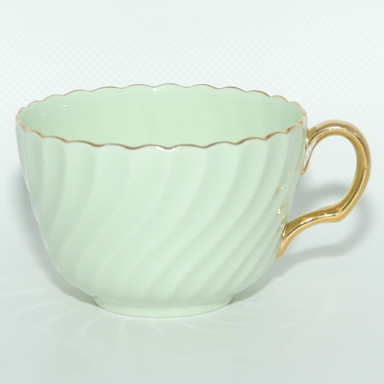 Minton Bone China Sage Green tea trio with Gilt Trim | Swirl design