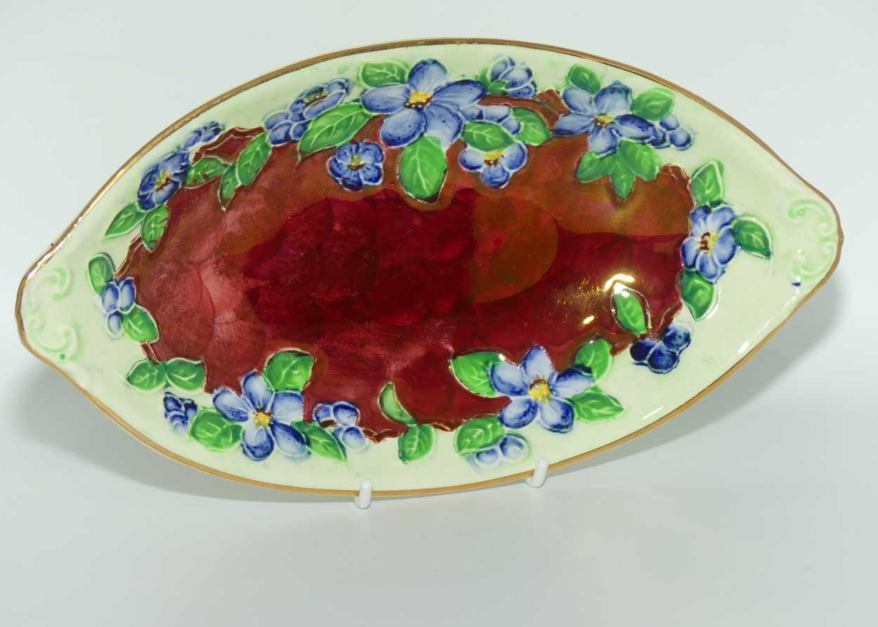 Maling Embossed Lustre Floral oval bowl | Rouge and Green