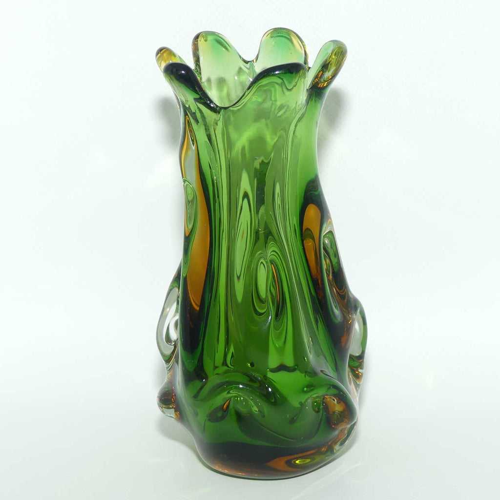 Murano Glass Green with Amber Tints swirl vase