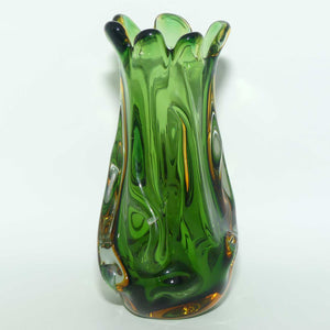 Murano Glass Green with Amber Tints swirl vase