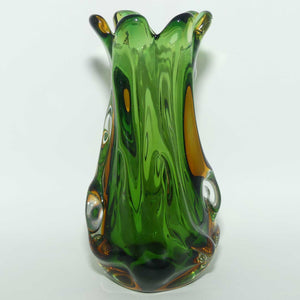 Murano Glass Green with Amber Tints swirl vase