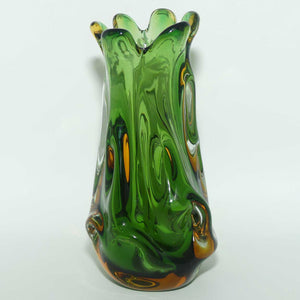 Murano Glass Green with Amber Tints swirl vase