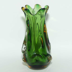 Murano Glass Green with Amber Tints swirl vase