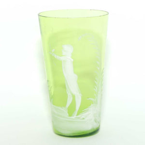 Mary Gregory on Green glass tumbler | Boy with Flower